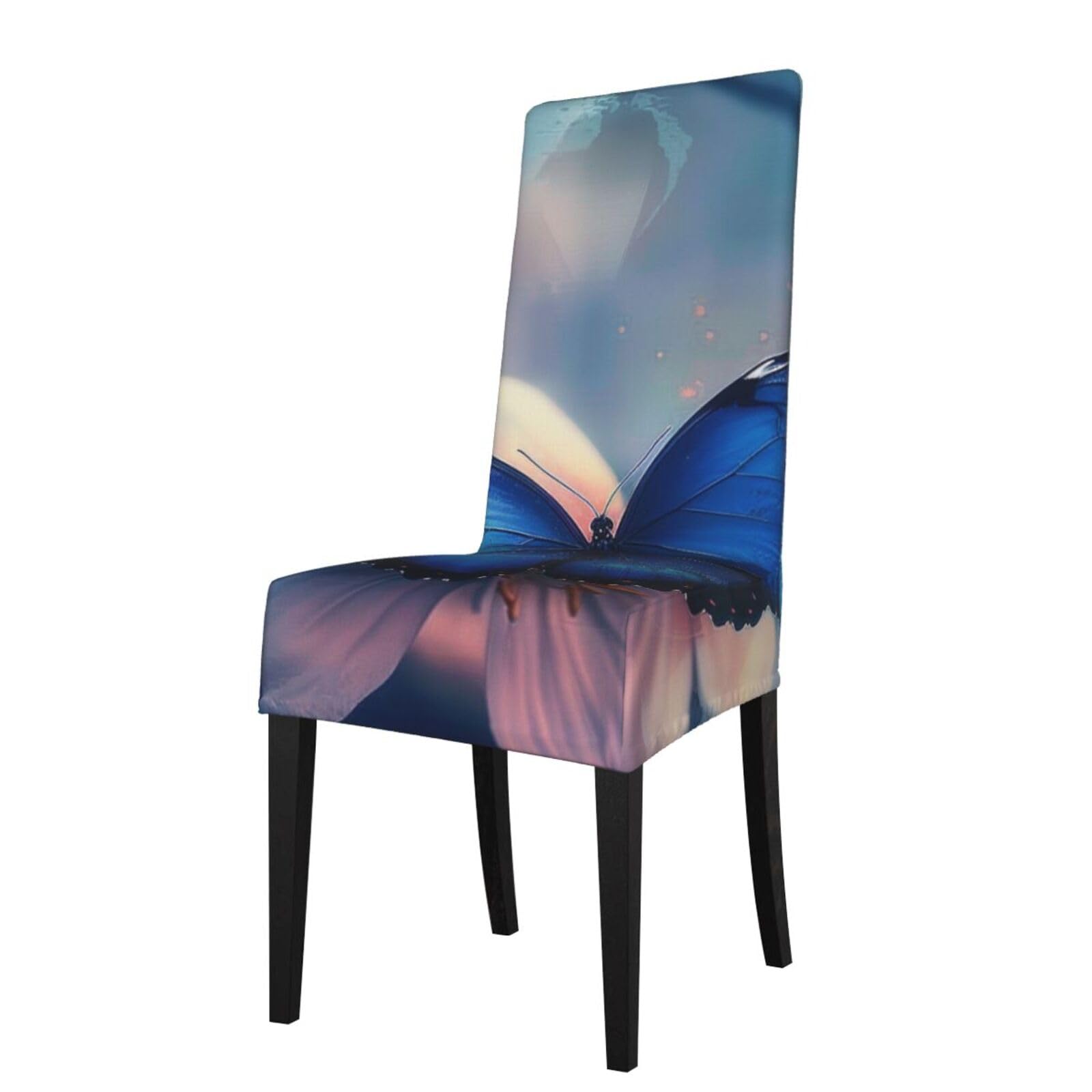 WPKJU Blue Butterfly Print Dining Chair Covers Removable Chair Seat Covers Decorative for Kitchen & Bar Stools