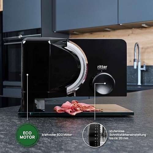 Foto von ritter sono 2 Elektrischer Allesschneider & Brotschneidemaschine aus Metall mit ECO-Motor, Made in Germany, Schwarz
