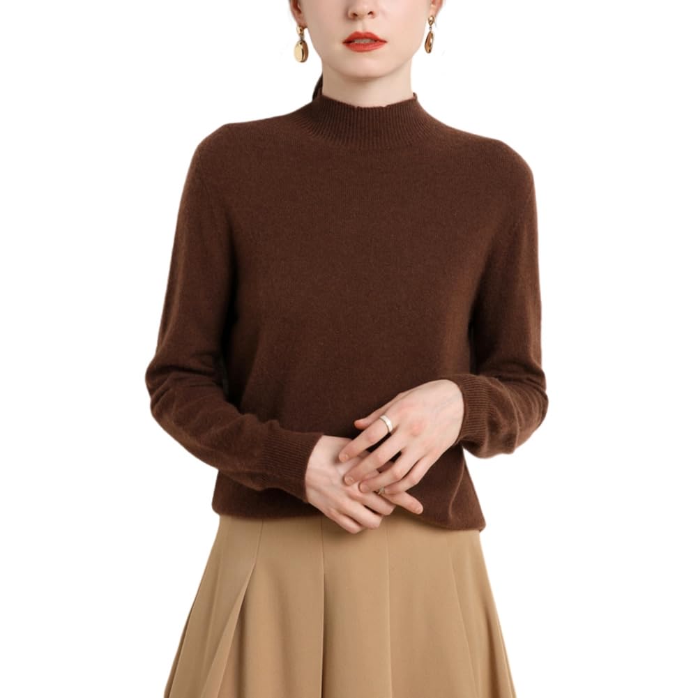 E-girl Maglione da donna 95% cashmere con colletto alto, a maniche lunghe, in lana cashmere, tinta unita, rilassato, sottile, MZ2221