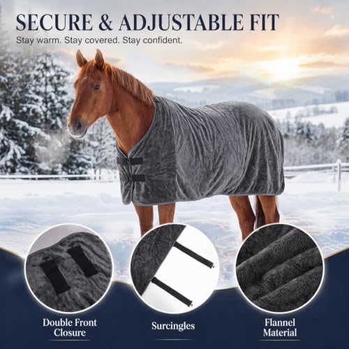 Image of Winter Horse Blanket 70 Inch, Soft Fleece Stable Blanket with Surcingles