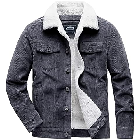 EXEKE Men's Corduroy Jacket Sherpa Lined Trucker Jacket Thickened Thermal Winter Jacket 171-2 Grey-M Cover
