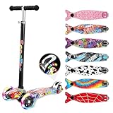 LittleSo キックスクーター 三輪車 キックボード 子供用 4段階高さ調整 光るホイール LEDタイヤ 持ち運び便利 耐荷重50kg ブレーキ 男の子 女の子 誕生日 プレゼント (カラー版 落書き)