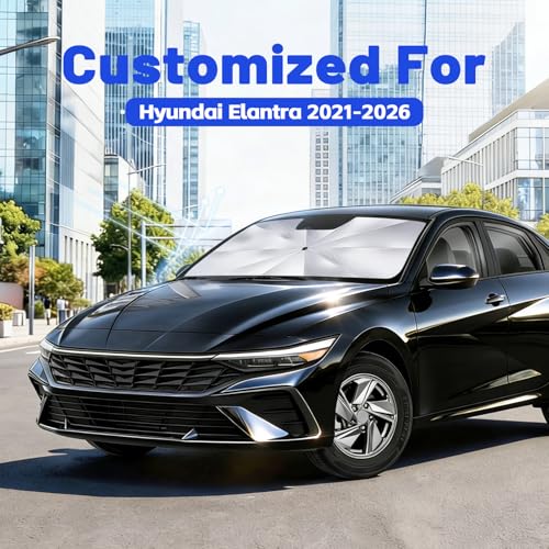 Image of Car Windshield Sun Shade for Hyundai Elantra 2021-2026 -[Reflective Coated Fabric] Sunshade Umbrella for Front Window, Car Shades Sun Visor Keep Car Cool and Protects Interior, 1:1 Exact Fit