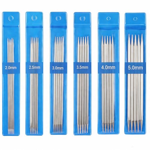Juego de agujas de tejer de doble punta de 15 cm, 30 unidades de acero inoxidable, juego de agujas de tejer, agujas de tejer de 2,0 mm-5,0 mm, agujas de tejer de doble punta para calcetines, guantes