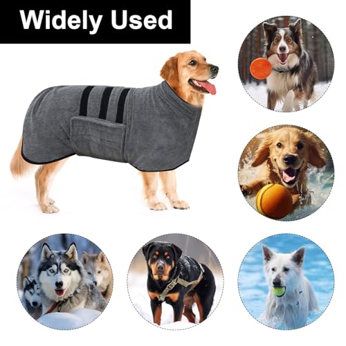 Hundebademantel, Mikrofaser Bademantel für Große Hunde mit Klettverschluss und verstellbarem Schrumpfband, schnell trocknend, saugfähig, für mittelgroße große Hunde, L