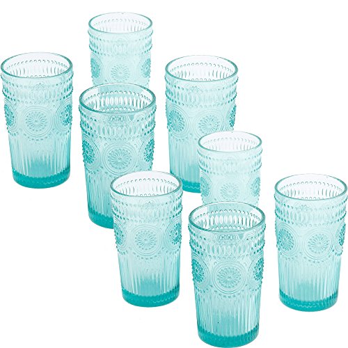 The Pioneer Woman Adeline 16-Ounce Emboss Glass Tumblers, Set of 4, Turquoise - 2 Pack