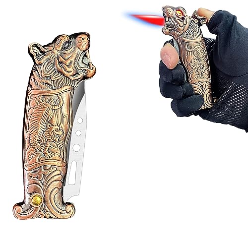 Image of Jet Torch Lighter,Windproof Cool Metal Tiger Lighters,2 in 1 Lighter Multifunction Automatic Folding Suit for Camping, Climbing, Fishing, Kitchen