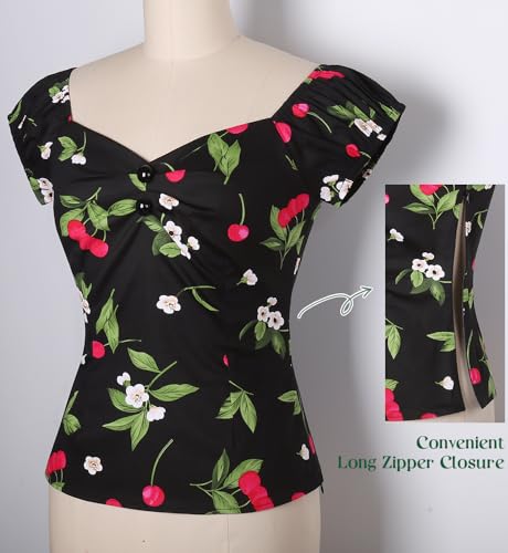 Image of YARN & INK Women's Rockabilly Tops 1950s Pinup Shirt Casual Off Shoulder Vintage Blouse