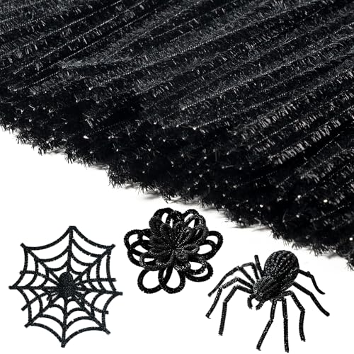 Image of Caydo 200 Pieces Glitter Black Pipe Cleaners | Thick Fluffy Chenille Stems for Arts & Crafts Making, Animals, Flowers, and Festival Decoration