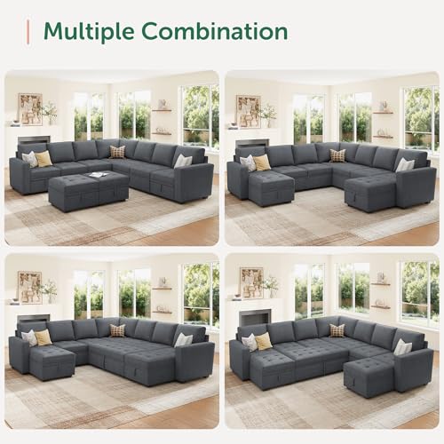 Image of HONBAY Modular Sectional Sleeper Sofa with Pull Out Couch Bed, U Shaped Couch with Storage, Sectional Couches for Living Room, Bluish Grey