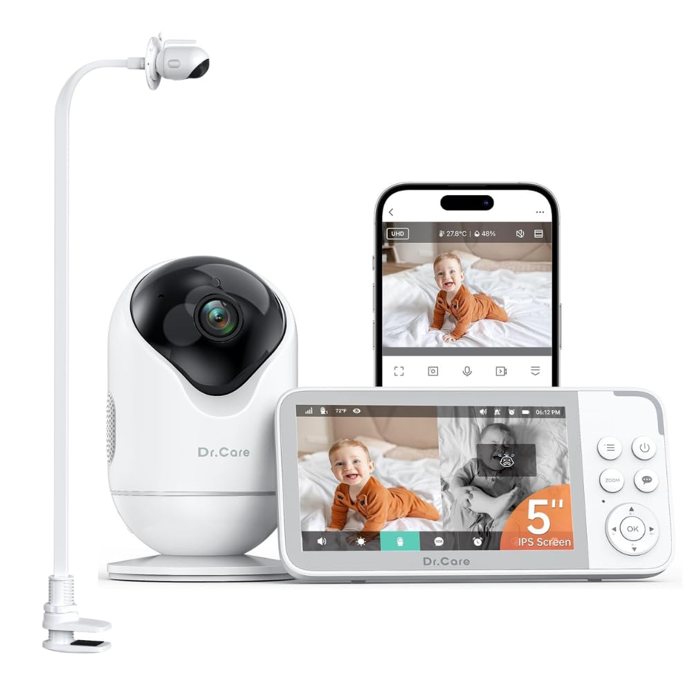 Dr.Care VistaView Smart WLAN Babyphone mit Kamera und Halterung, 5” 1080P HD, 2K Kamera, App-Steuerung, Bewegungs- & Weinen-Alarm, Nachtsicht, 5000mAh, Zwei-Wege-Audio, 390m Reichweite