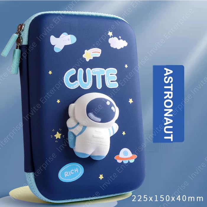 Image of Invite Enterprise 3D Polyester Cartoon Theme Pencil Case - Multipurpose Zipper Pouch for Kids, Girls - Stationery Storage Box (Cute Big) - Blue