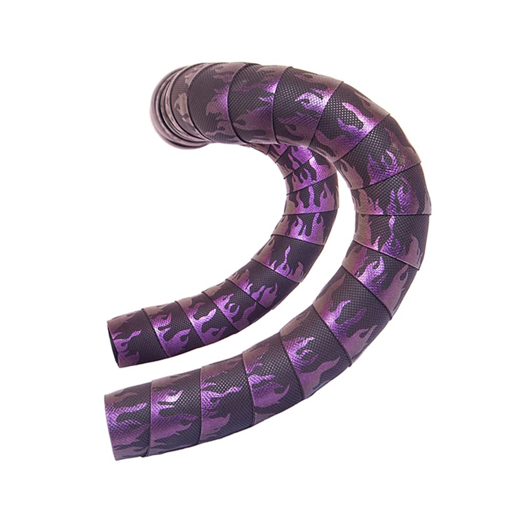 Gradient Flame Bicycle Handlebar Tape Shock Absorption and Sweat Absorption PU Leather Handlebar Belt for Road Bike Grip Wraps (Purple)