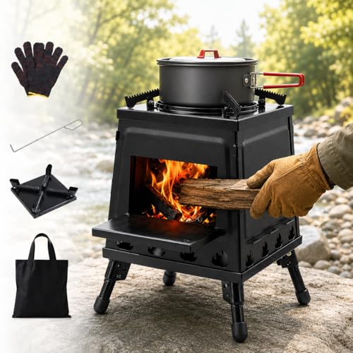 Japard Wood Burning Camp Stove, Portable Cast Iron Camping...