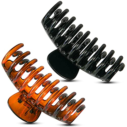 9cm Hair Clips Women Girls Hair Claw Clips Non-Slip Grip Strong Hold Brown/Black Hair Clips For Fine Hair Shiny Sectioning Styling Clips 2PCS Claws Set