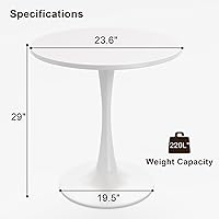 Vista 3 de White Round Dining Table for 2 Person, 24 Inch Small Tulip Table with Pedestal for Living Room, Mid Century Modern Kitchen Tables for Office