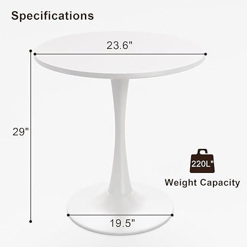 Miniatura 3 de Mesa de comedor redonda blanca para 2 personas, mesa de tulipanes pequeña de 24 pulgadas con pedestal para sala de estar, mesas de cocina modernas