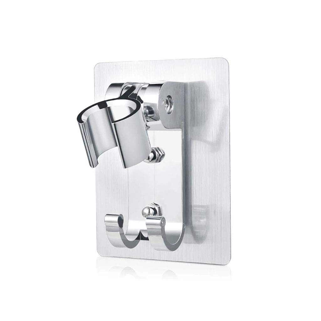 AKAZI Verstellbarer Duschkopfhalter Wandhalterung mit 2 Aufhängerhaken, Aluminium Super Heavy Duty Strong Adhesive für Badezimmer