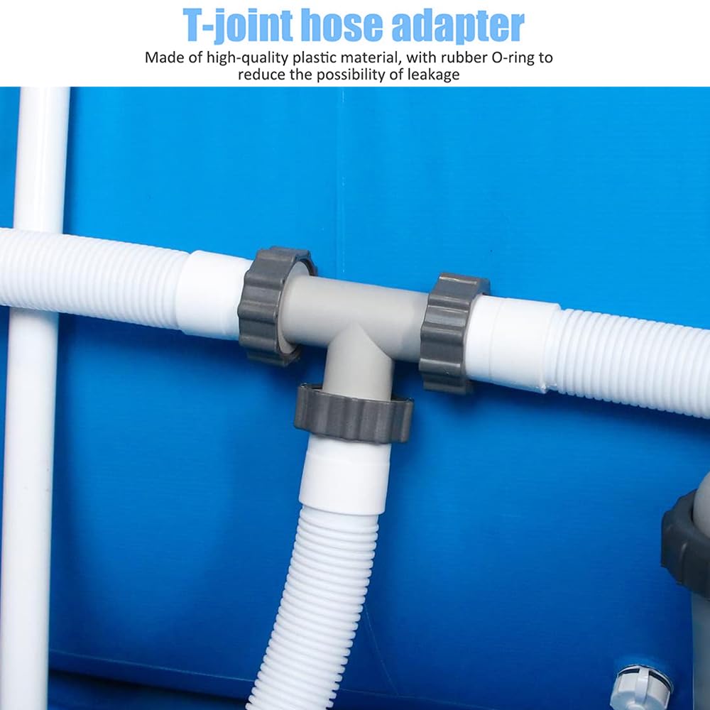 Set Raccordo A T Da 38 Mm (6/4'') Per Piscina Con 3 Fascette V2A, Adattatore Per Tubo In Plastica Nera