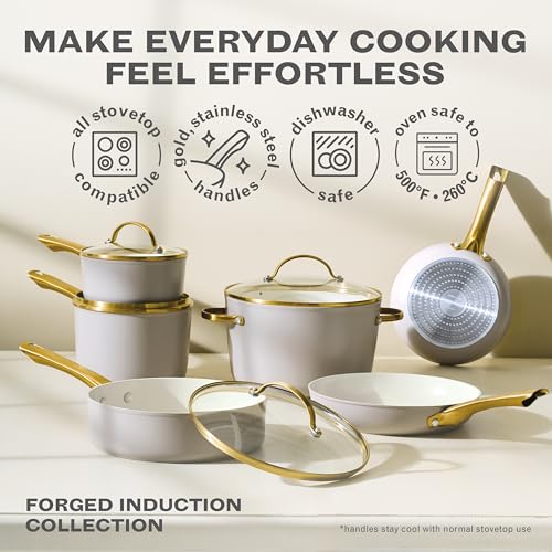 Farberware Forged Induction Ceramic Nonstick Cookware Set, 12-Piece, Taupe Pots & Pans by Farberware - Image 3
