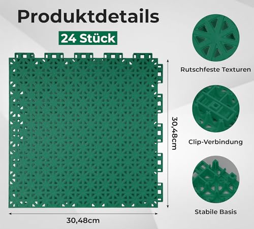 jxgzyy 24 STK Puzzlematte Set Bodenschutzmatte Sportmatte Fallschutzmatten Outdoor Gummimatte Gymnastikmatte Fitnessmatte Trainingsmatte Bautenschutzmatte FüR AußEnbereich Balkon Bodenbelag, Grün