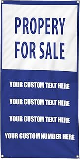 Custom Vertical Vinyl Banner Multiple Sizes Property for Sale Company Name Custom Phone Business Outdoor Weatherproof Industrial Yard Signs 4 Grommets 36x24Inches