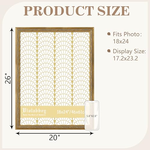 Image of VIOLABBEY 18x24 Poster Frame Gold 2Pack, Vintage Frames Ornate without Mat | Gold Picture Frames, Vintage Antique Design for Wall Hanging, HD Plexiglass, Wall Decor