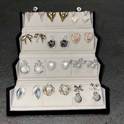 Image of Korean Designer Stud Earrings Set with Folding Jewelry Organizer Box | 12 Pairs Trendy Korean Style Stud Earrings for Women & Girls | Random Designs & Colors | Fashion Jewelry Gift Set with love note.
