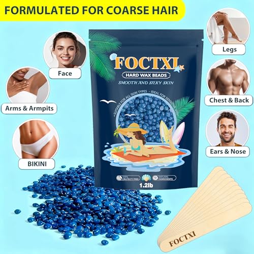 Image of Hard Wax Beads, 1.2lb Wax Beans for Hair Removal Sensitive Skin + 10 Large Applicator Sticks - Coarse Hair Formula - Brazilian Bikini, Face, Eyebrows, Underarms, Arms, Chest, Back, Legs