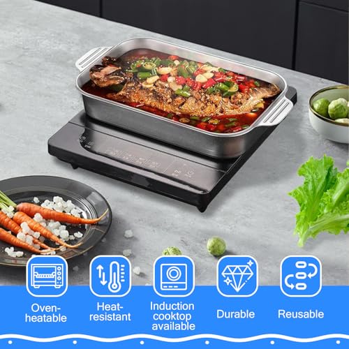 MRKU Plaques de Cuisson rectangulaires en Acier Inoxydable antiadhésif avec poignées, idéales pour rôtir.
