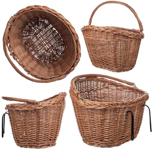 KADAX Fahrradkorb Vorne aus robuster Weide, Lenkerkorb mit Tragegriff und Stahlhaken, Klassischer Weidenkorb für Lenker, Großer Korb für Fahrrad (Braun)