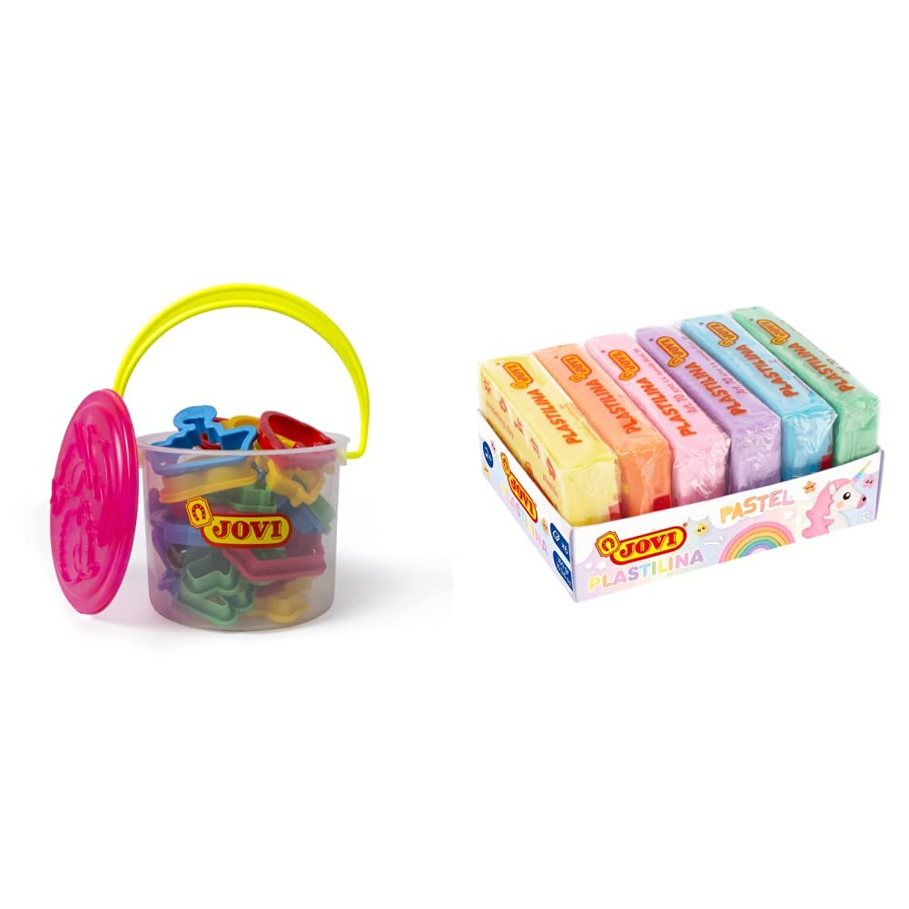 Moldes modelar jovi cubo de 24 unidades surtidas 6 modelos & Plastilina 70 tamaño pequeño caja de 6 unidades colores pastel surtidos 50g
