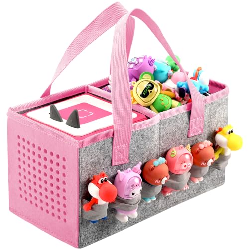 Portable Carrying Case Compatible with Toniebox Starter Set and Tonies Figurines,Travel Felt Cloth Musical Toy Folding Bag for Toniebox Accessories (Dark Pink)