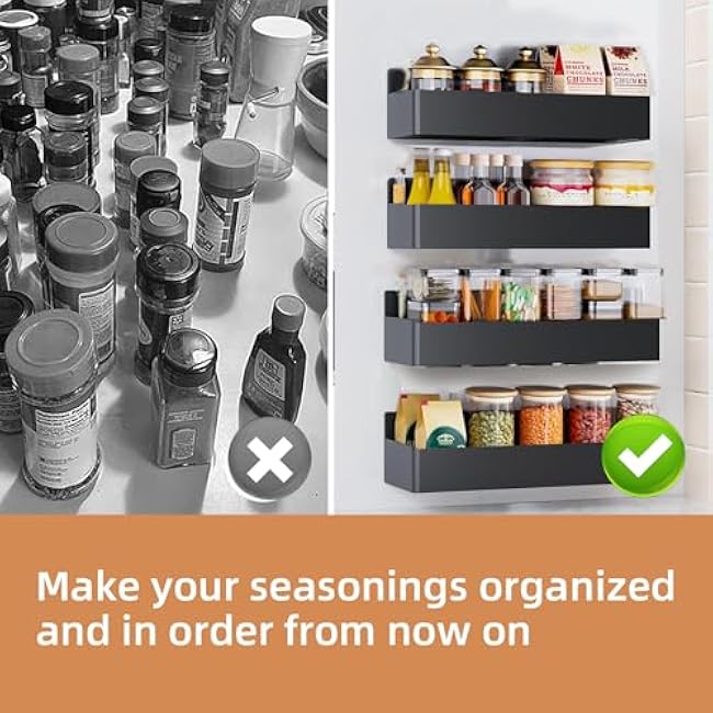 Magnetic Spice Rack for Refrigerator 4pack, Black Fridge Organizers And Storage£¬Spice Rack Organizer, Magnetic Spice Rack Organizer For Refrigerator And Oven