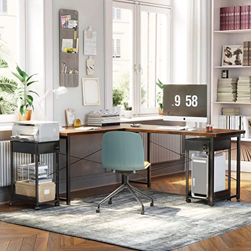 Odk Printer Stand With Storage, Computer Tower Stand With Lockable Drawer, Mobile Pc Tower Stand, Cpu Stand With Wood Desktop, Under Desk Storage With Wheels For Home Office, Black #TOP2