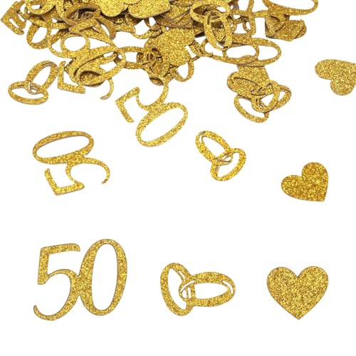 100pcs 50th Wedding Anniversary Confetti, Gold Glitter Paper Confetti 50 Golden Gift Decorations...
