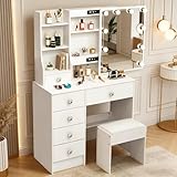 Saimeihome Tocador con Espejo y Taburete, Luces Regulables, Tocador de...