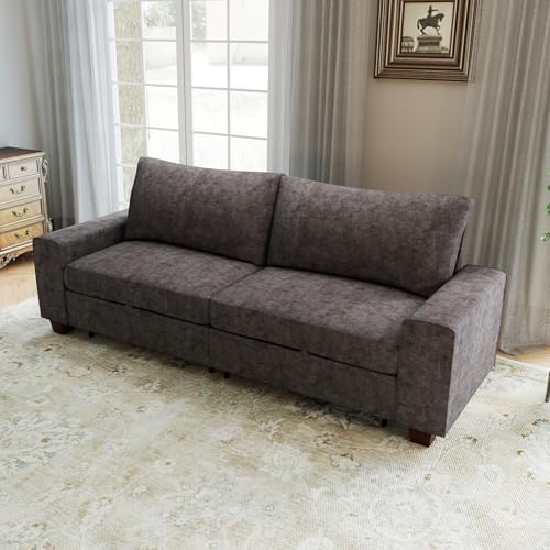 Image of Couchus 88 inch Upholstered Sofa Couch with Seats Storage, Chenille Fabric Couch for Living Room, Office, Apart W /Deep Seat, Wide Arms, Side Pockets,Removable Cover (Dark Grey)