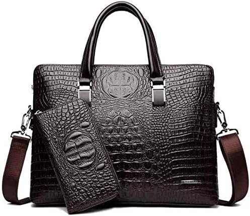 Amazon Co Jp ビジネスバッグ メンズ ブリーフケース 二点セット クロコダイル柄 鞄 カバン 通勤 紳士 手提げ 斜めがけ 2way 長 財布贈り ブラウン シューズ バッグ