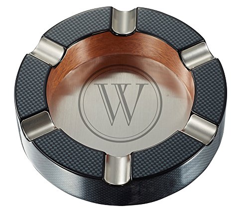 Visol Tyrus Carbon Fiber Round Cigar Ashtray with Personalized Laser Engraving of Initial