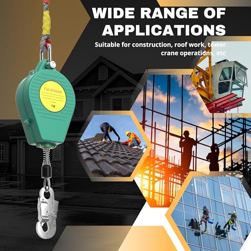 Image of 23ft Self Retracting Lifeline, 330LBS Fall Arrest Equipment, Fall Protection System with Dual Swivels, Alloy Steel Hook, & Flame Retardant Steel Wire Rope(Φ3.2mm)