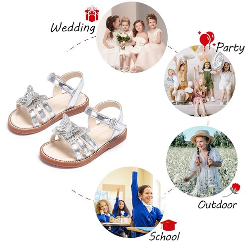 Image of PHIRAMIN Toddler Girl Sandals - Flower Girl Dress Shoes Open Toe Little Kid Flats