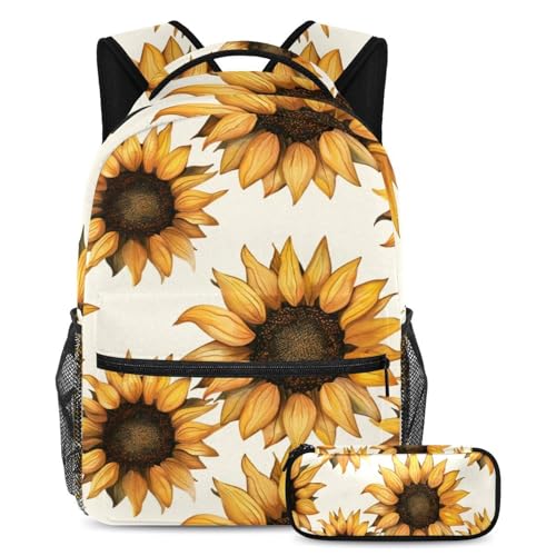 Sac à dos tournesols jaunes vintage 2 pièces pour la rentrée scolaire et les loisirs