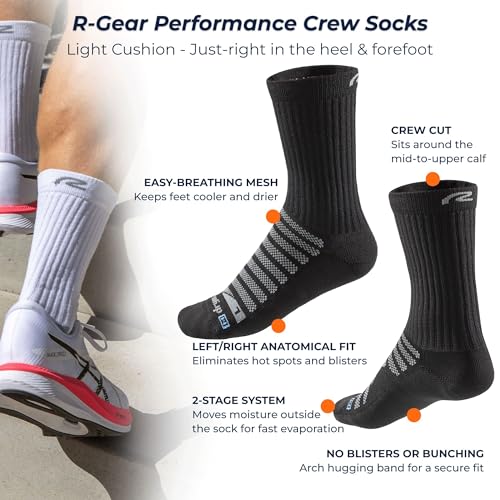 R-Gear Drymax Crew Running Socks For Men and Women, Light Cushion | Breathable, Moisture Control & Anti Blister | M, Black, 3 Pack3