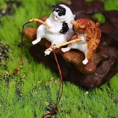 Image of Leadigol Cat Fishing Figurine Mini Cute Cat Statue Decor Mini Cat Fishing Fish Tank Ornaments Aquarium Miniature Figurines Animal Statues Ornaments for Home Decoration