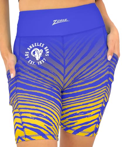 Zubaz NFL Women's 7" Zebra Fade High Waist Powermesh Bike Shorts with Pockets - Los Angeles Rams, 2X-Large