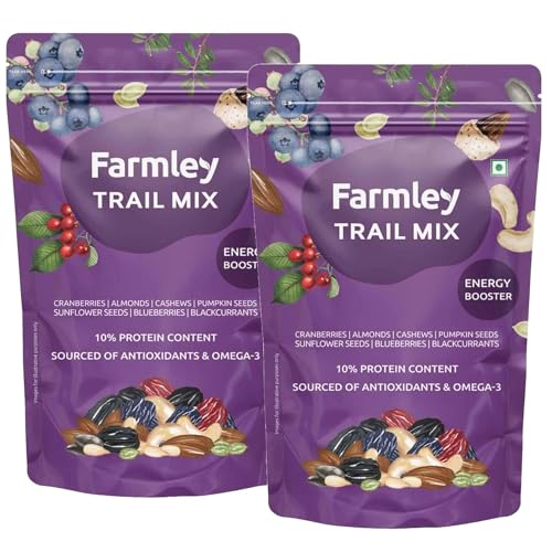 Image of Farmley Trail Mix,160g,each | 7 Superfood in 1 Mixes | Dry Fruits Contains Almonds, Cashews, Blueberries, Blackcurrant, Pumpkin & Sunflower Seeds Pack of 2