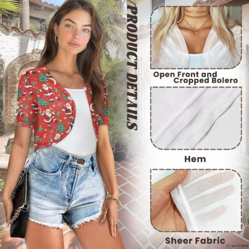 Image of Womens Short Sleeve Bolero Shrug Open Front Knit Cropped Cardigan Shoulder Cover for Dress Cute Casual Knit Cover Up