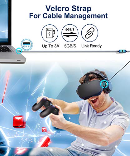 AkoaDa Oculus Quest 2 Link Cable 20ft/6M, Oculus Link Cable with Signal Booster, 90 Degree Angled High Speed Data Transfer & Fast Charging Cable for Oculus Quest VR Headset and Gaming PC (Grey)