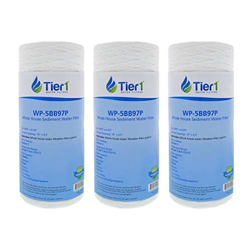 Tier1 0.5 Micron 10 x 4.5 Water Filter | Ultra-Fine Sediment String Wound Polypropylene Whole House Cartridge | Replacement for Pentek 355212-43, WP.5BB97P | 4.5 x 10 Water Filter (3-Pack)